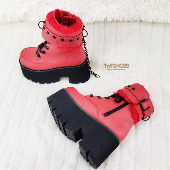 Goth Punk Platform Ankle Boots Furry Chain Cuff 57 - Picture 3 of 16